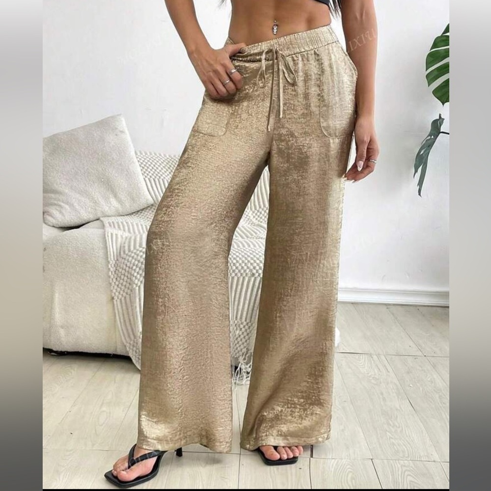 Macy's Elegant Gold Wide-Leg Pants